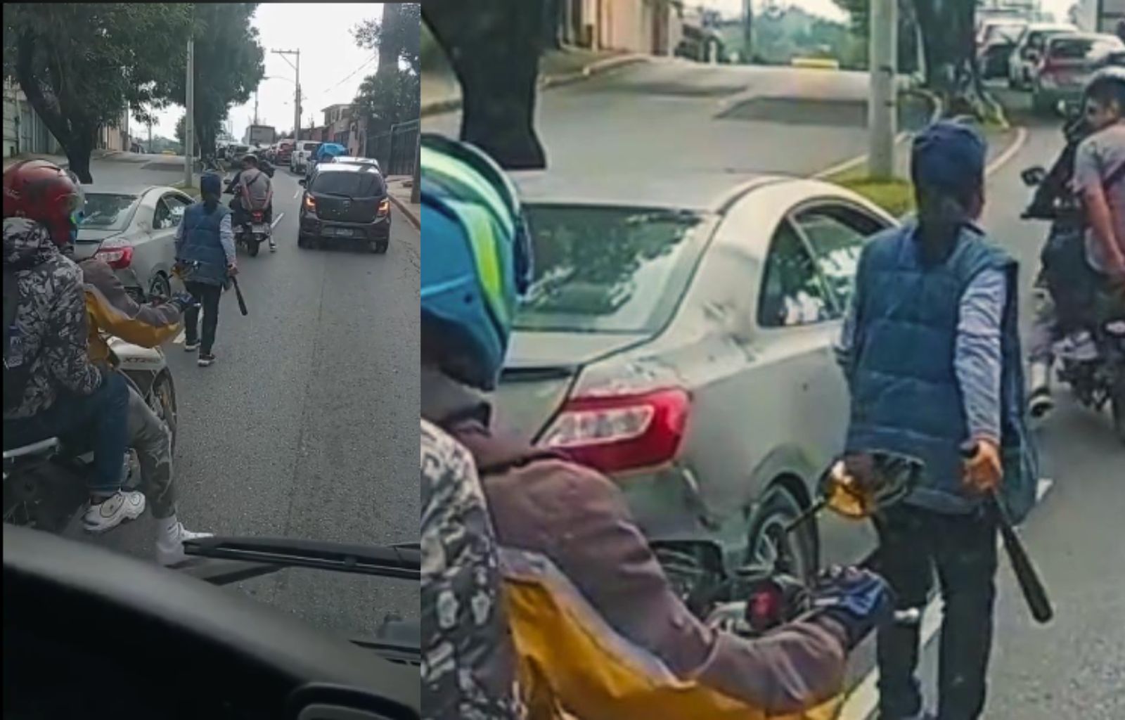 VIDEO: Conductora se defiende con bate tras por asaltantes en el trafico