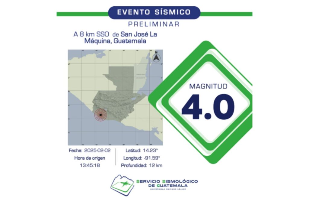Reportan temblor en Guatemala este domingo 2 de febrero