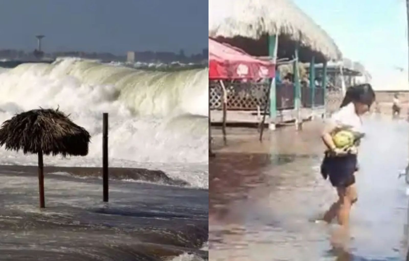 Fuerte oleaje inunda y sorprende a turistas en playa pública de Guatemala