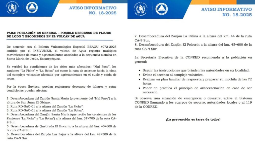CONRED alerta por riesgo elevado para comunidades cercanas