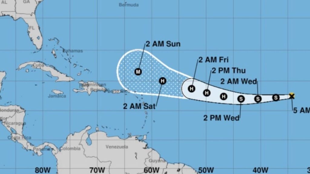 Ubicación y condiciones actuales de Erin