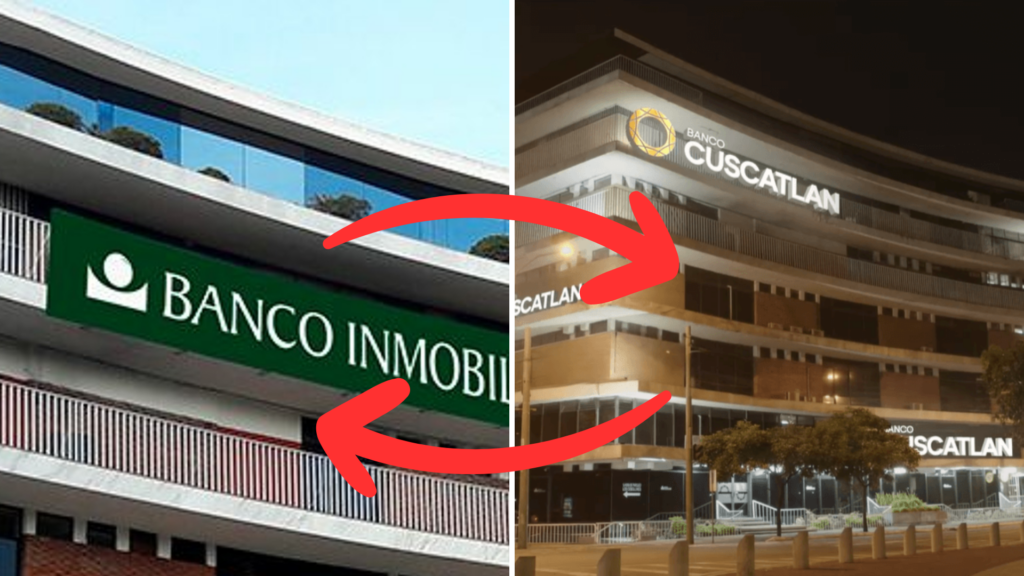 Sucursal de Banco Inmobiliario cerrada tras ser absorbida por Banco Cuscatlán en Guatemala.