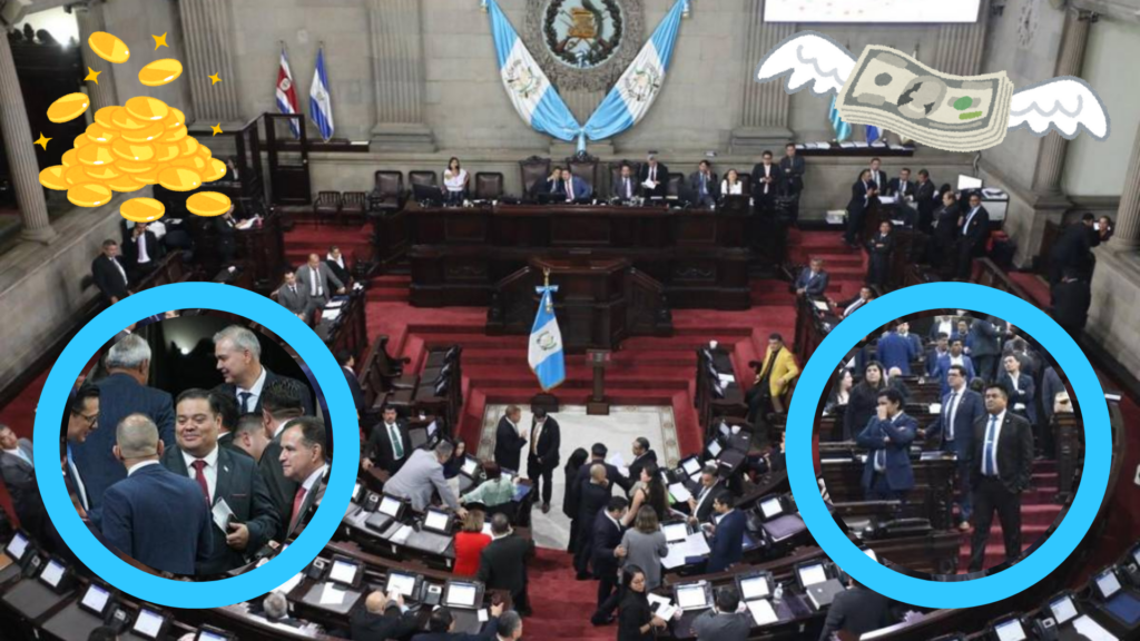 Diputados del Congreso de Guatemala durante una sesión plenaria mientras trabajadores guatemaltecos luchan por cubrir el costo de vida con el salario mínimo.