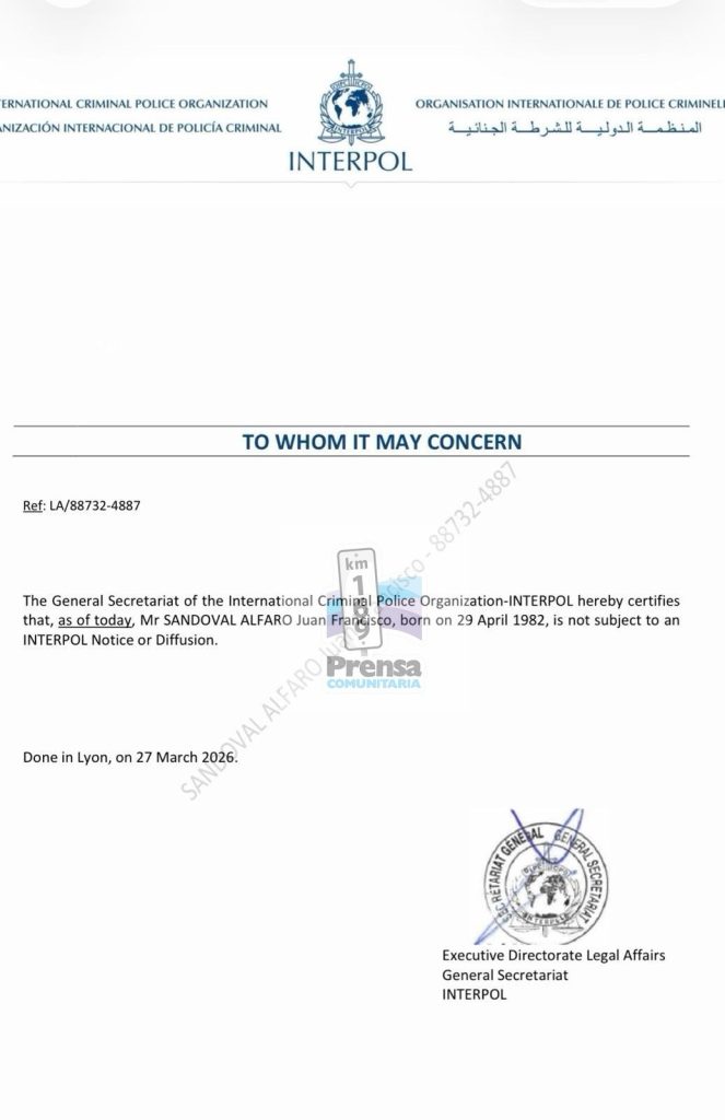 Interpol descarta cualquier acción internacional contra Sandoval