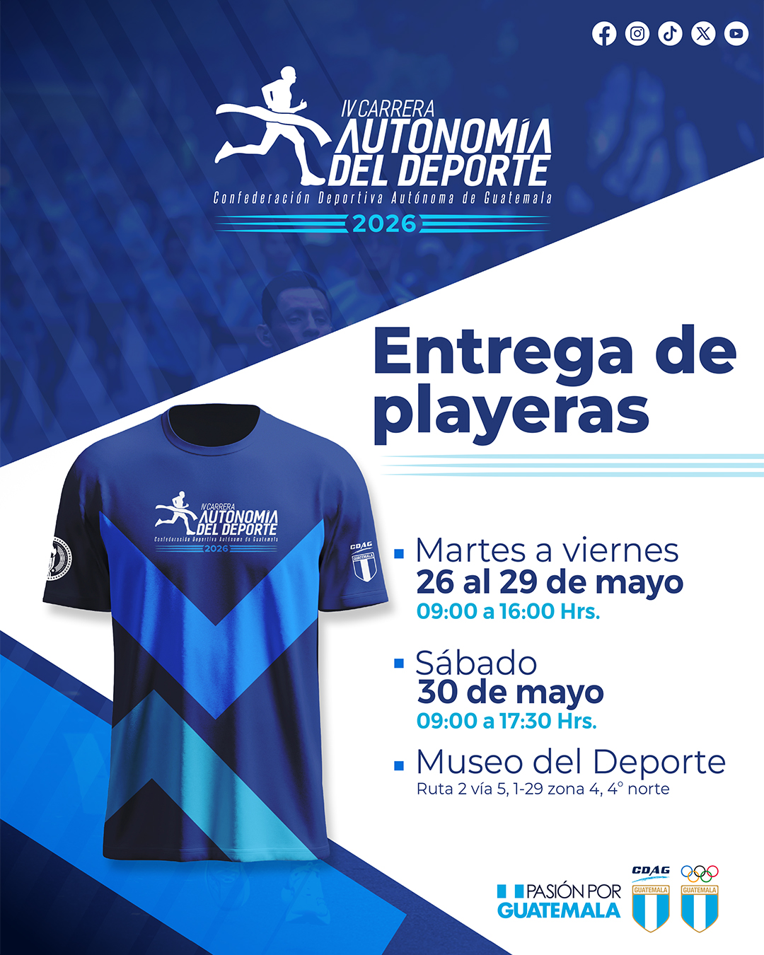 Publicacion oficial de CDAG sobre la entrega de playeras para la Carrera Autonomia del Deporte 2026