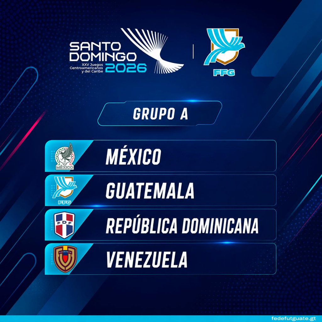 Arte oficial de FEDEFUT sobre Guatemala en los Juegos Centroamericanos y del Caribe Santo Domingo 2026