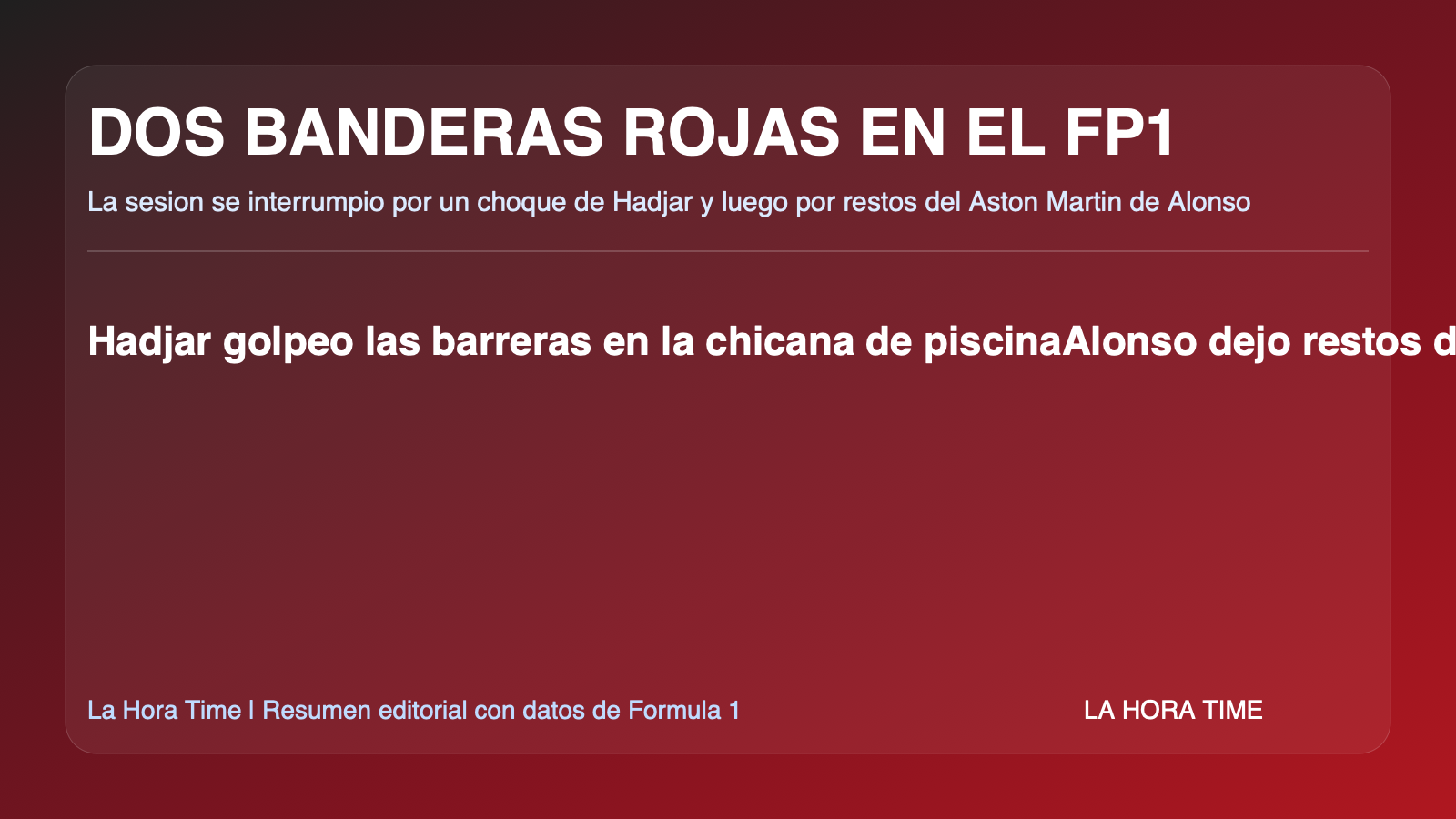 Grafico editorial de La Hora Time con las dos banderas rojas y los incidentes principales del FP1 de Monaco 2026