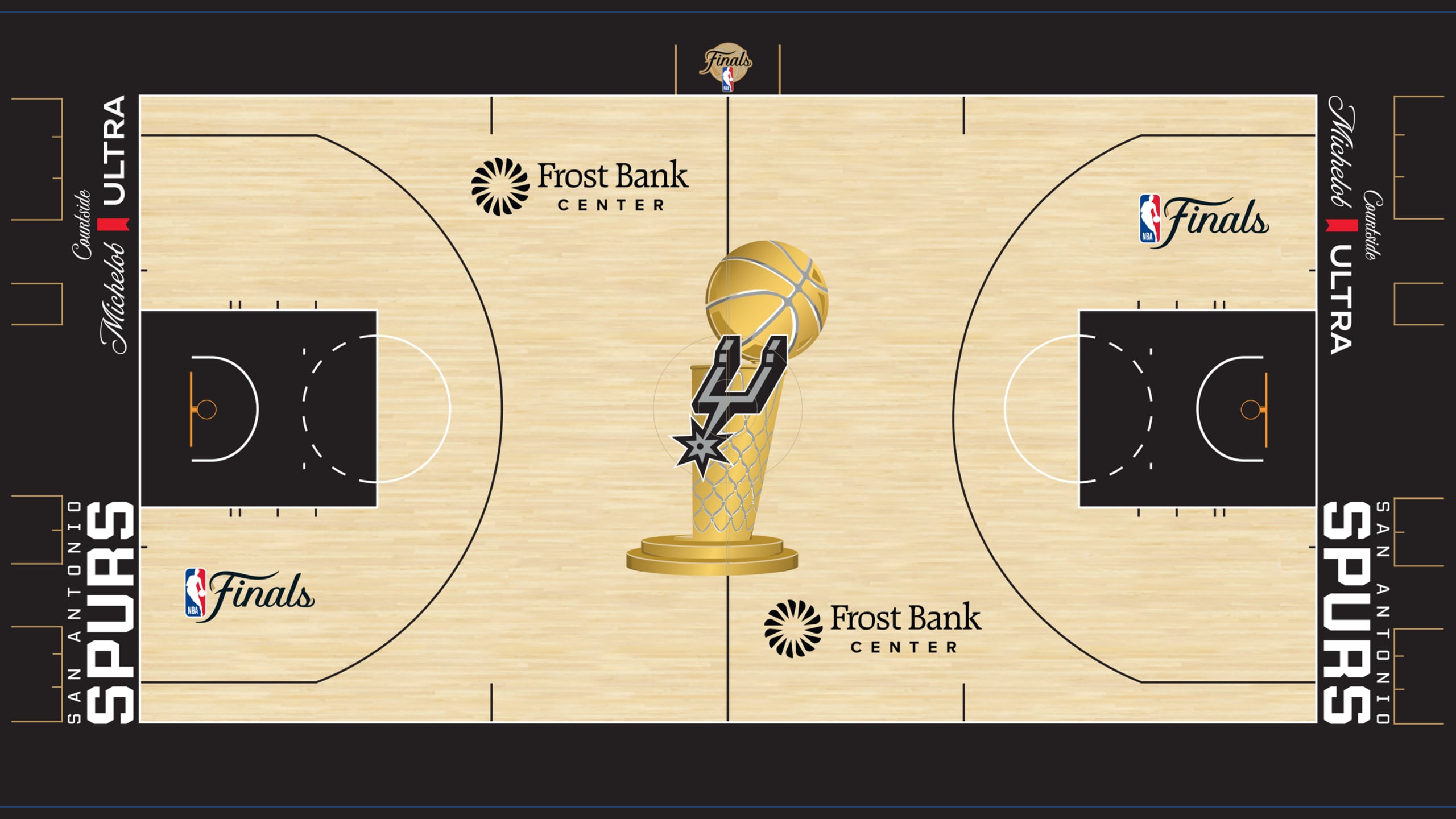 Visual oficial de la cancha de Finales NBA 2026 con el trofeo Larry OBrien