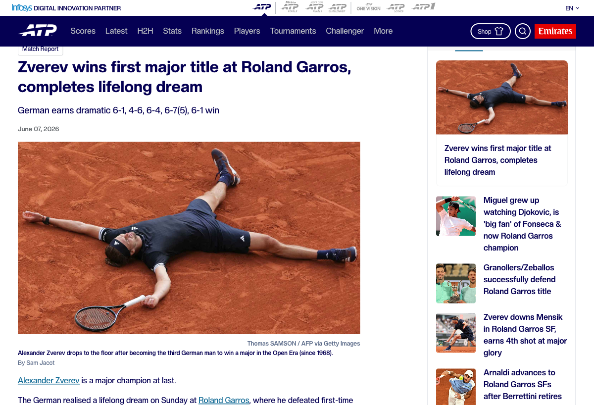 Zverev gana Roland Garros 2026 y conquista su primer Grand Slam